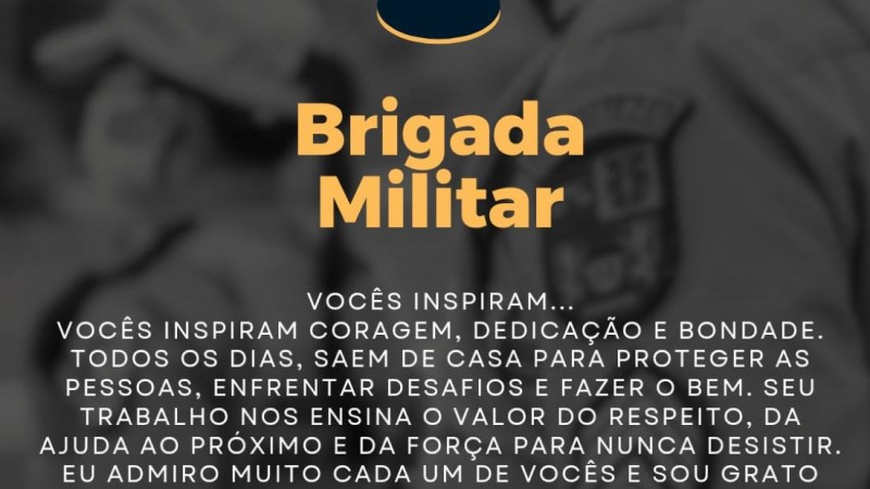 Cartão de agradecimento do pequeno Benício, expressando sua admiração e gratidão pelo trabalho da Brigada Militar.